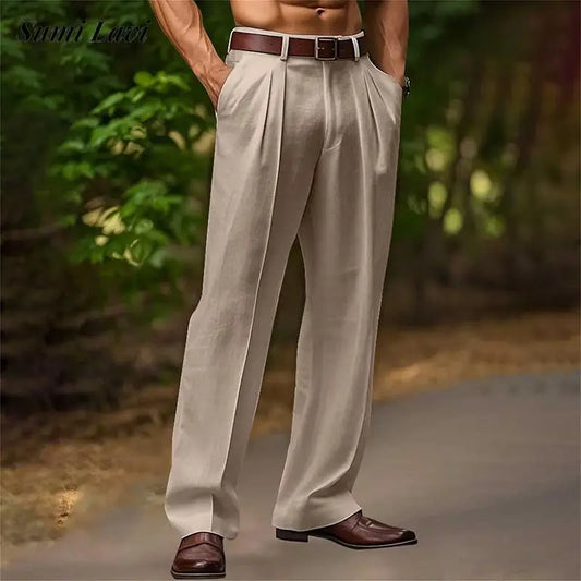 Pantaloni Uomo Eleganti Vita Alta con Pinze - Tasche Laterali