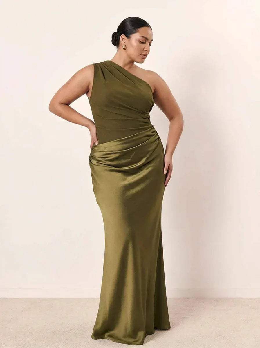Abito Lungo Donna in Raso Asimmetrico - Vestito Elegante da Sera