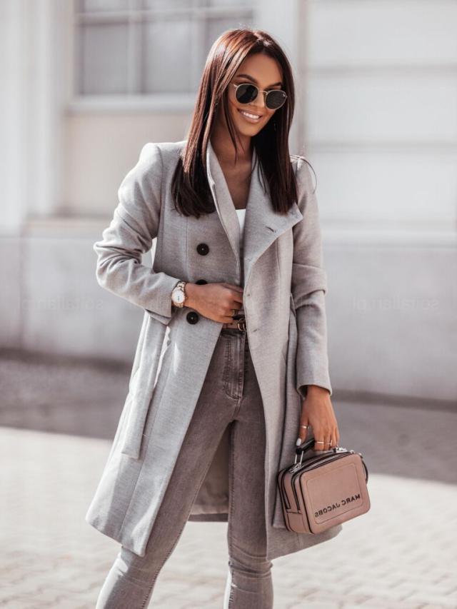 Cappotto Donna Invernale Midi con Collo a Revers e Bottoni