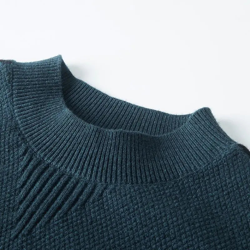 Maglione Uomo in Maglia Waffle con Profilo a Contrasto