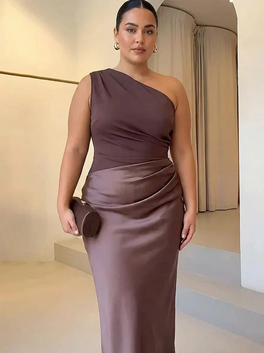 Abito Lungo Donna in Raso Asimmetrico - Vestito Elegante da Sera