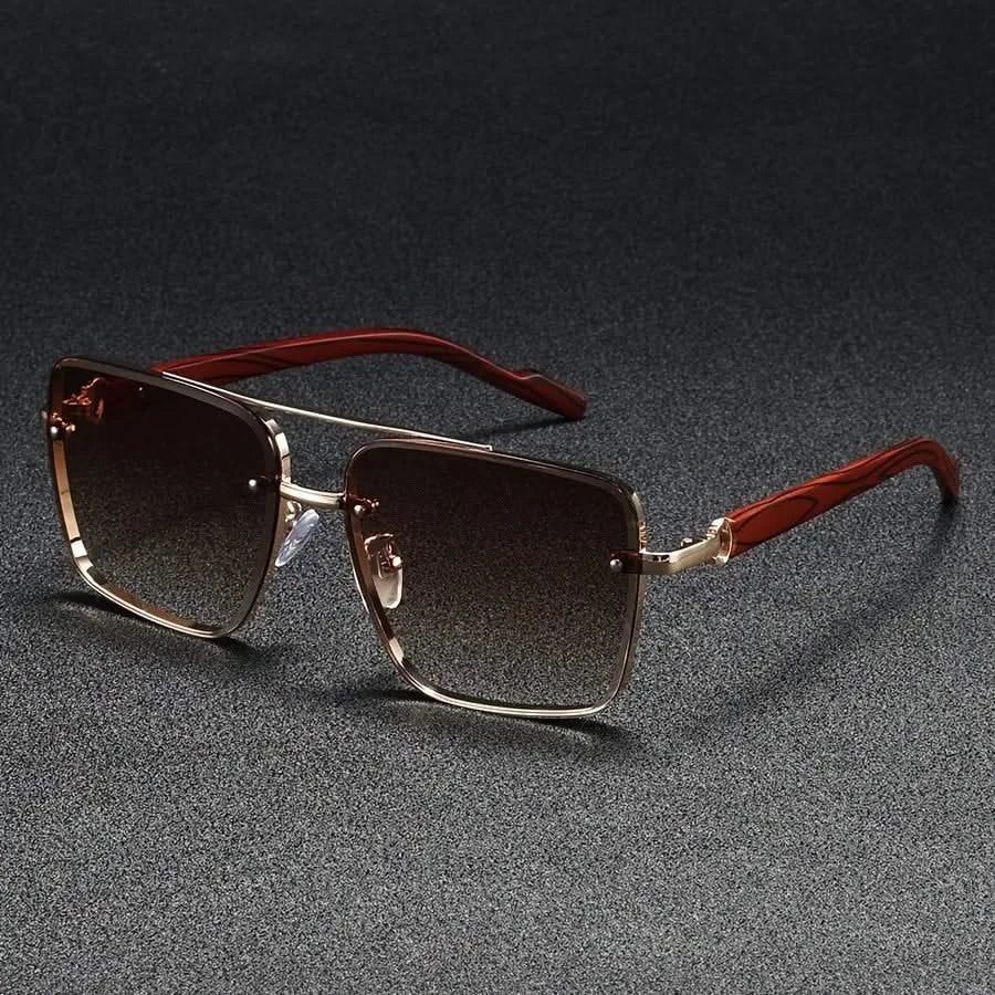 Occhiali da Sole Unisex Montatura in Metallo con Finitura Effetto Legno