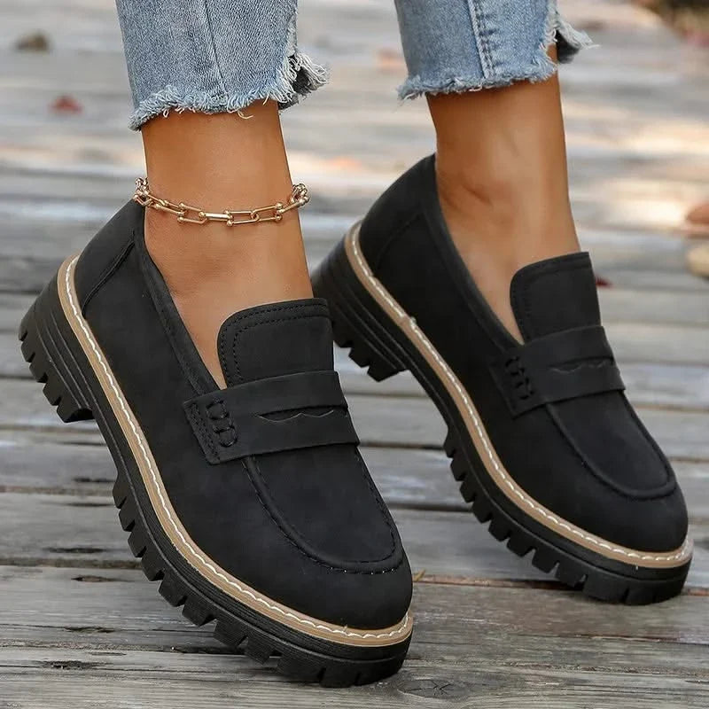 Mocassini Donna in Camoscio con Platform e Suola in Gomma