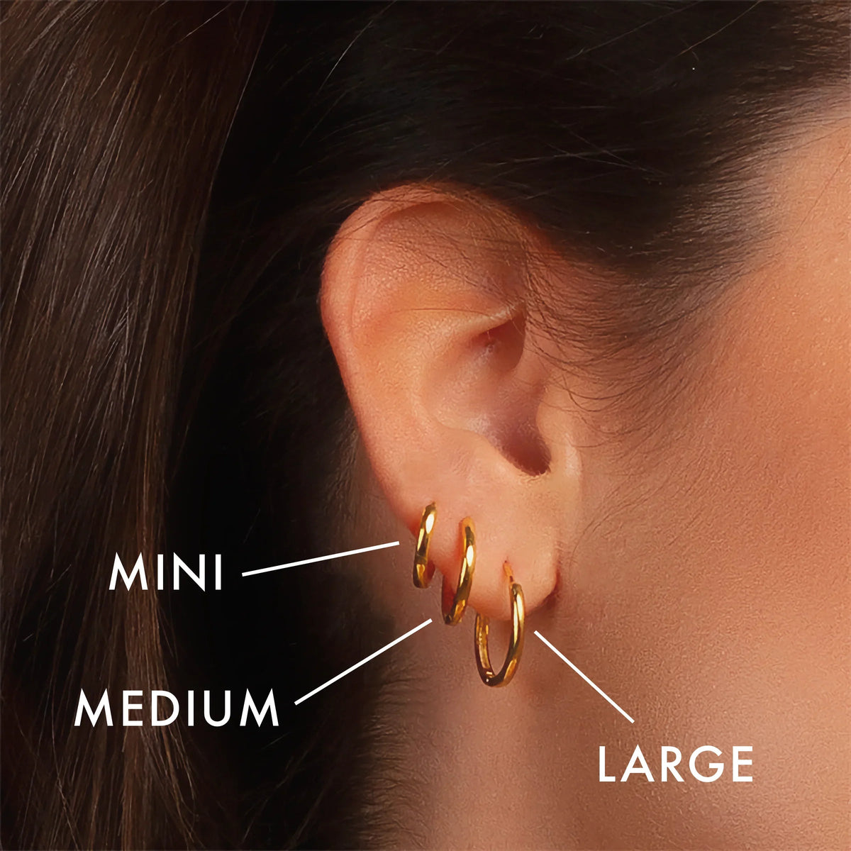 Orecchini a Cerchio Huggie Donna Placcati Oro - Set da Tre Paia