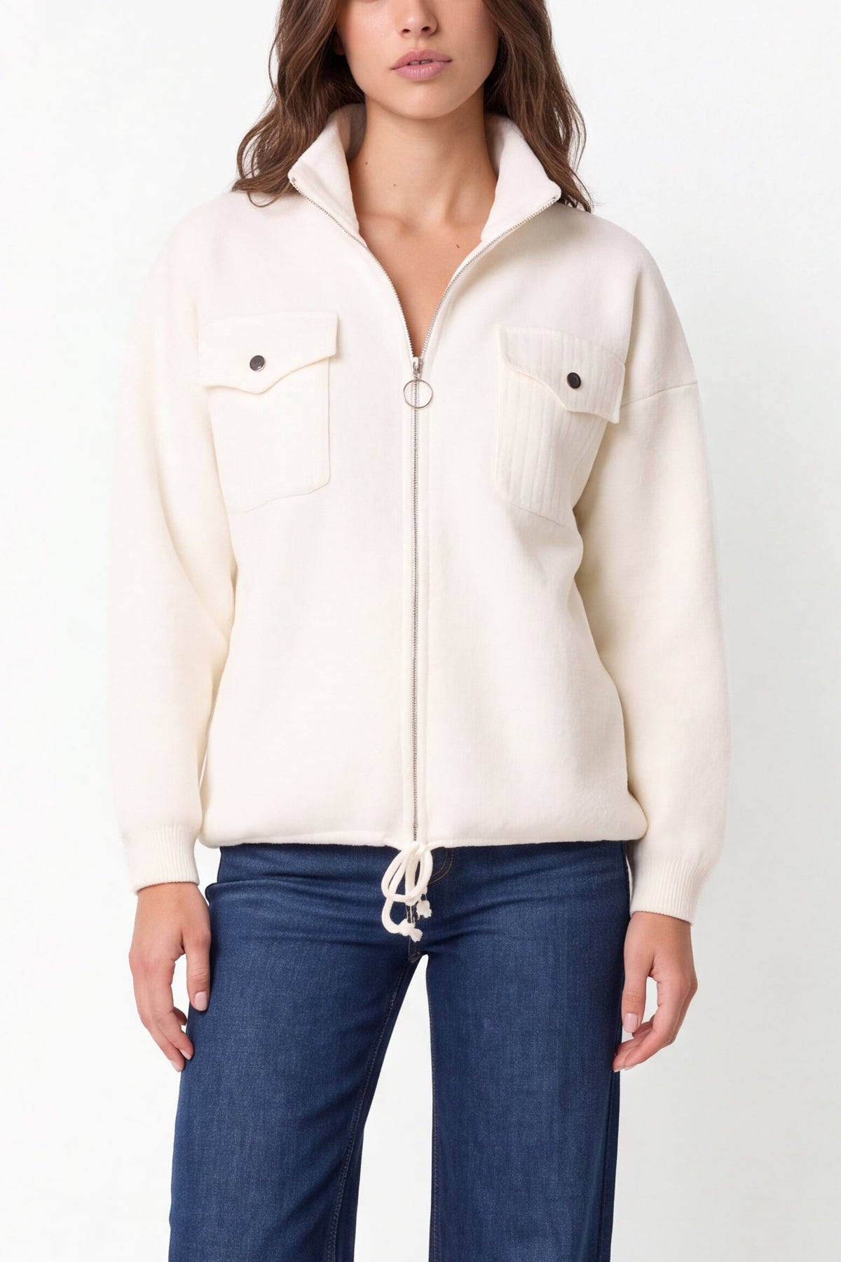 Giacca Donna in Maglia con Zip e Tasche Utility