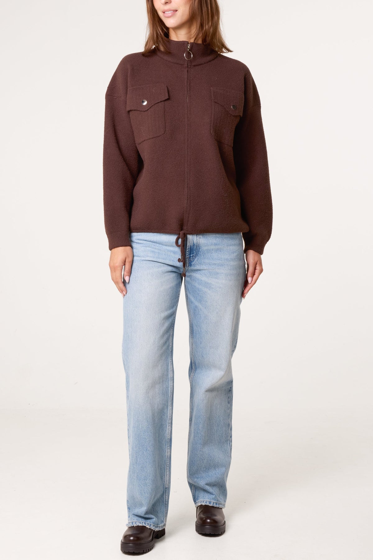 Giacca Donna in Maglia con Zip e Tasche Utility