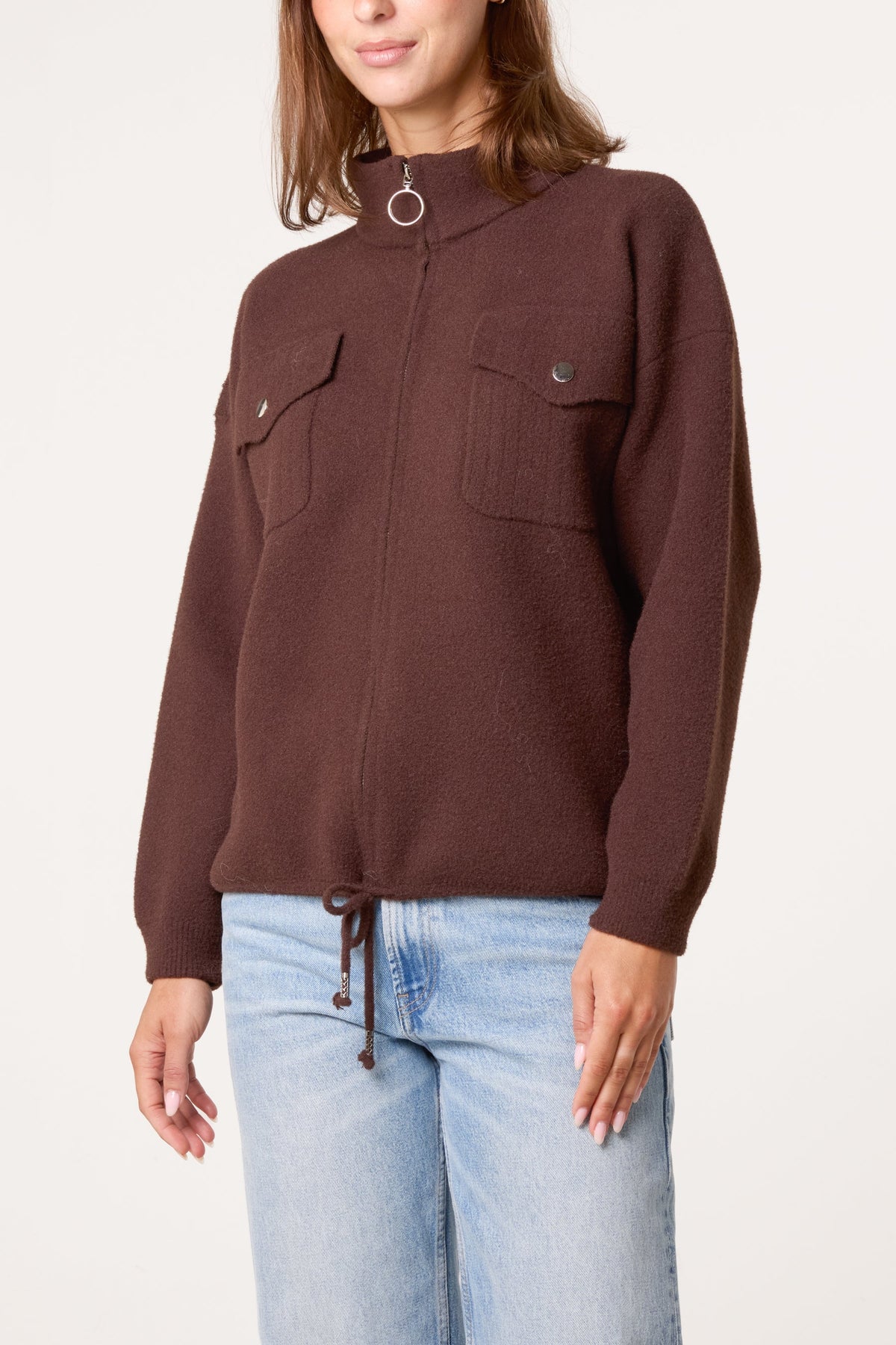 Giacca Donna in Maglia con Zip e Tasche Utility