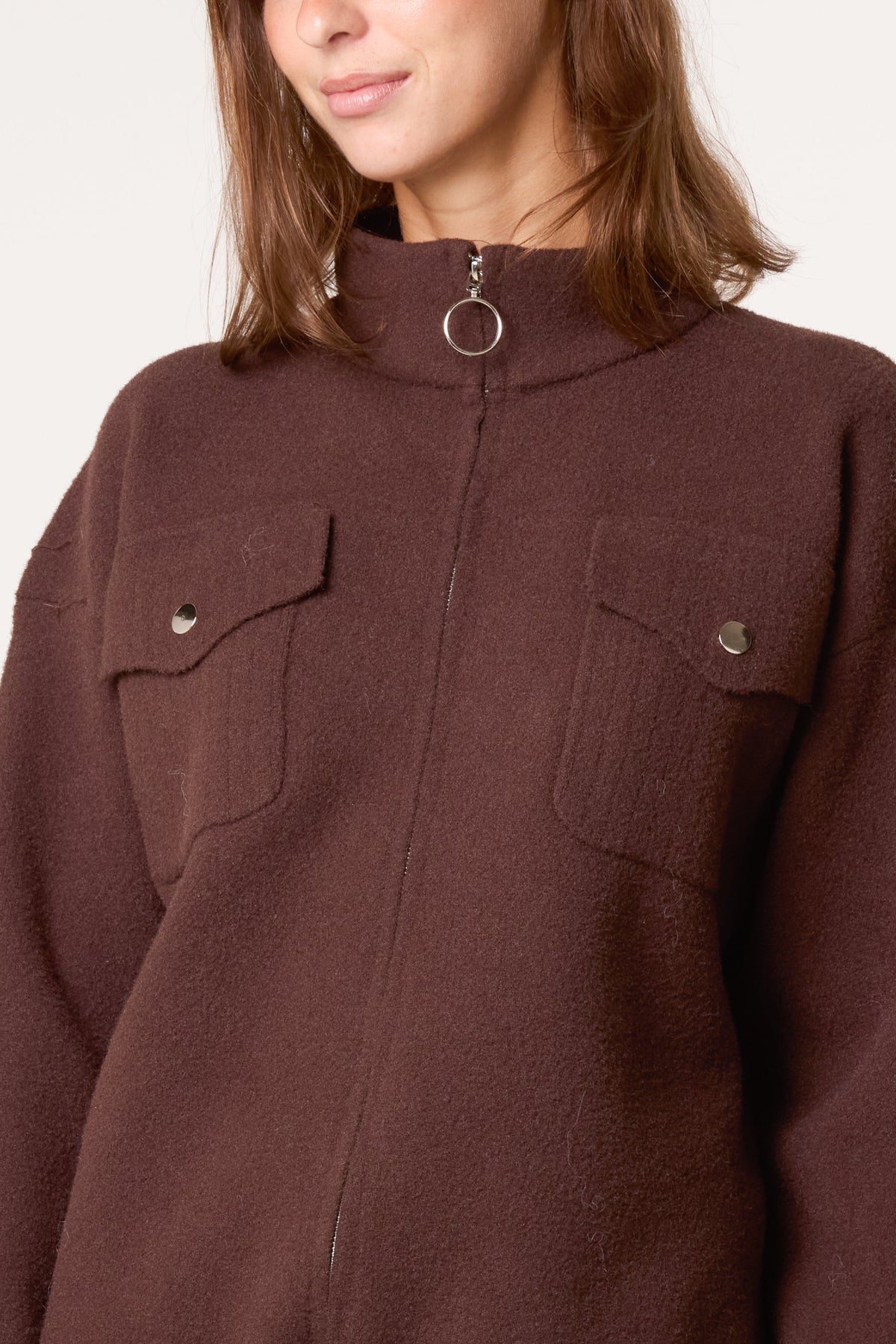 Giacca Donna in Maglia con Zip e Tasche Utility
