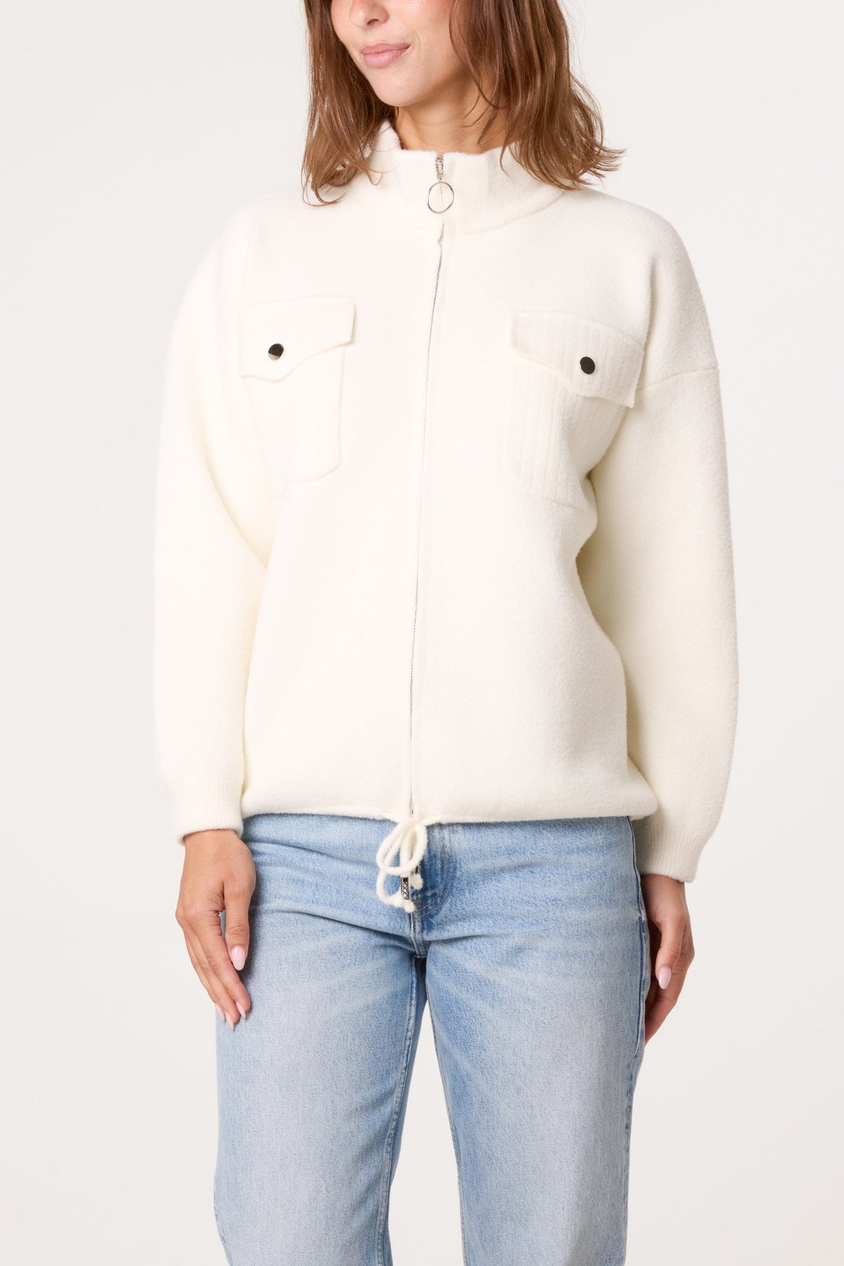 Giacca Donna in Maglia con Zip e Tasche Utility