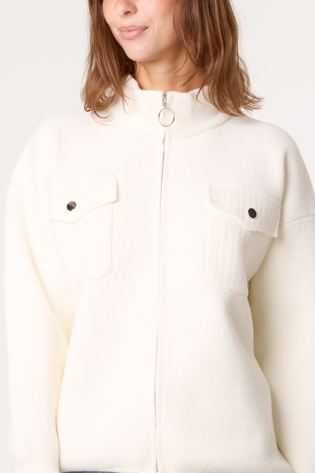 Giacca Donna in Maglia con Zip e Tasche Utility