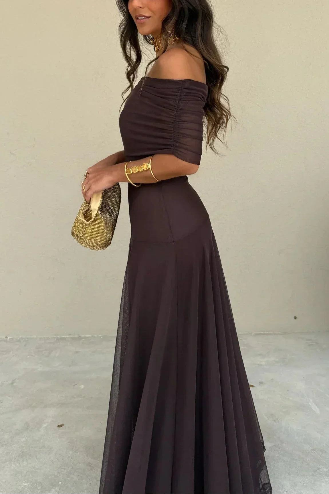 Abito Cerimonia Donna Lungo Monospalla Drappeggiato - Vestito Maxi Elegante