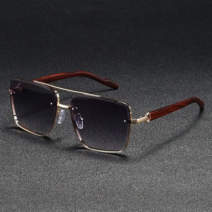Occhiali da Sole Unisex Montatura in Metallo con Finitura Effetto Legno