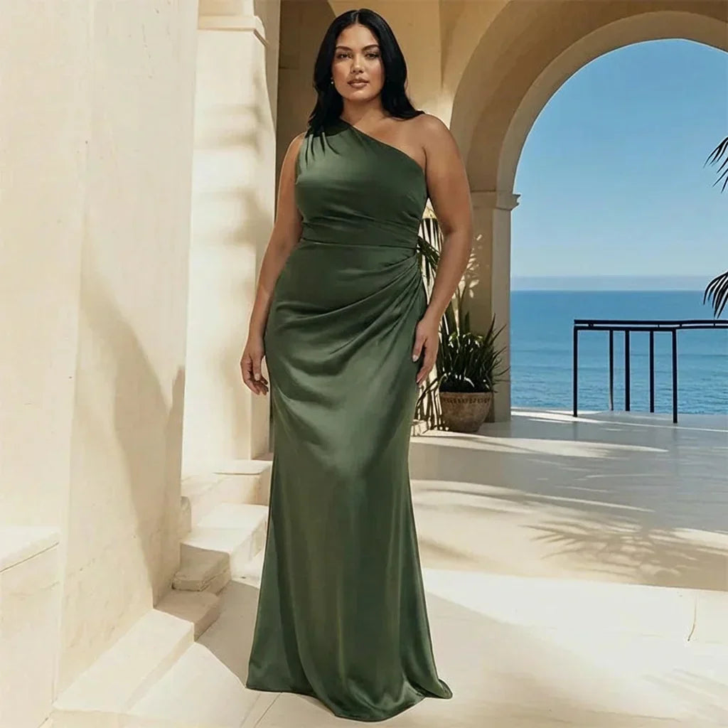 Abito Lungo Donna in Raso Asimmetrico - Vestito Elegante da Sera