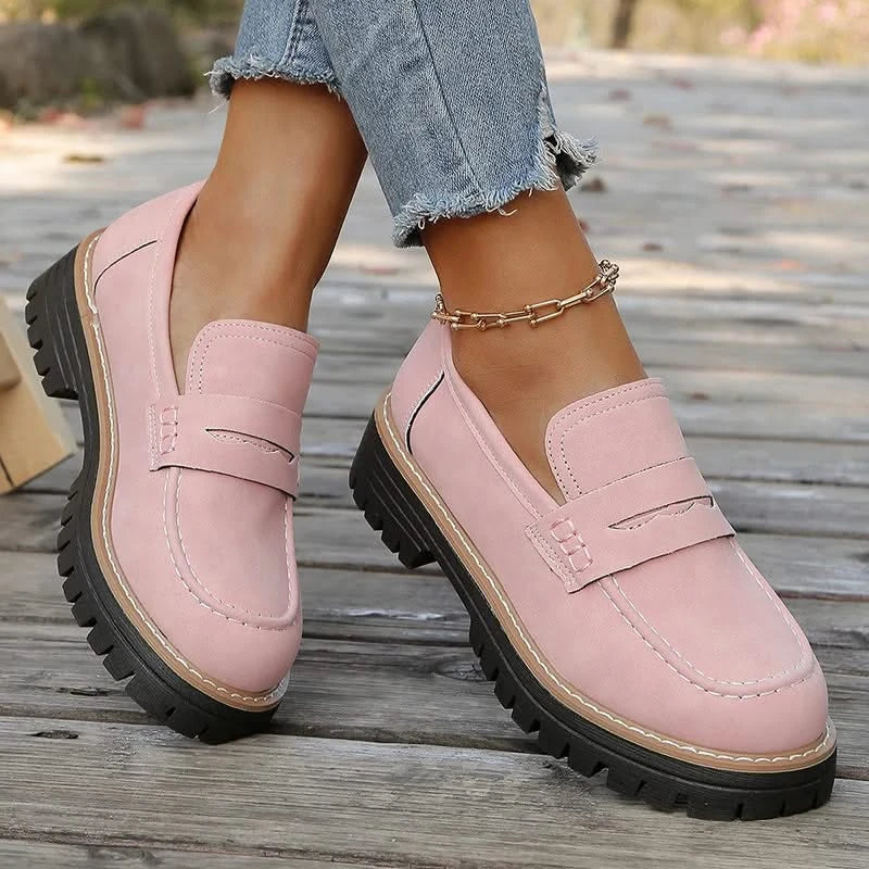 Mocassini Donna in Camoscio con Platform e Suola in Gomma