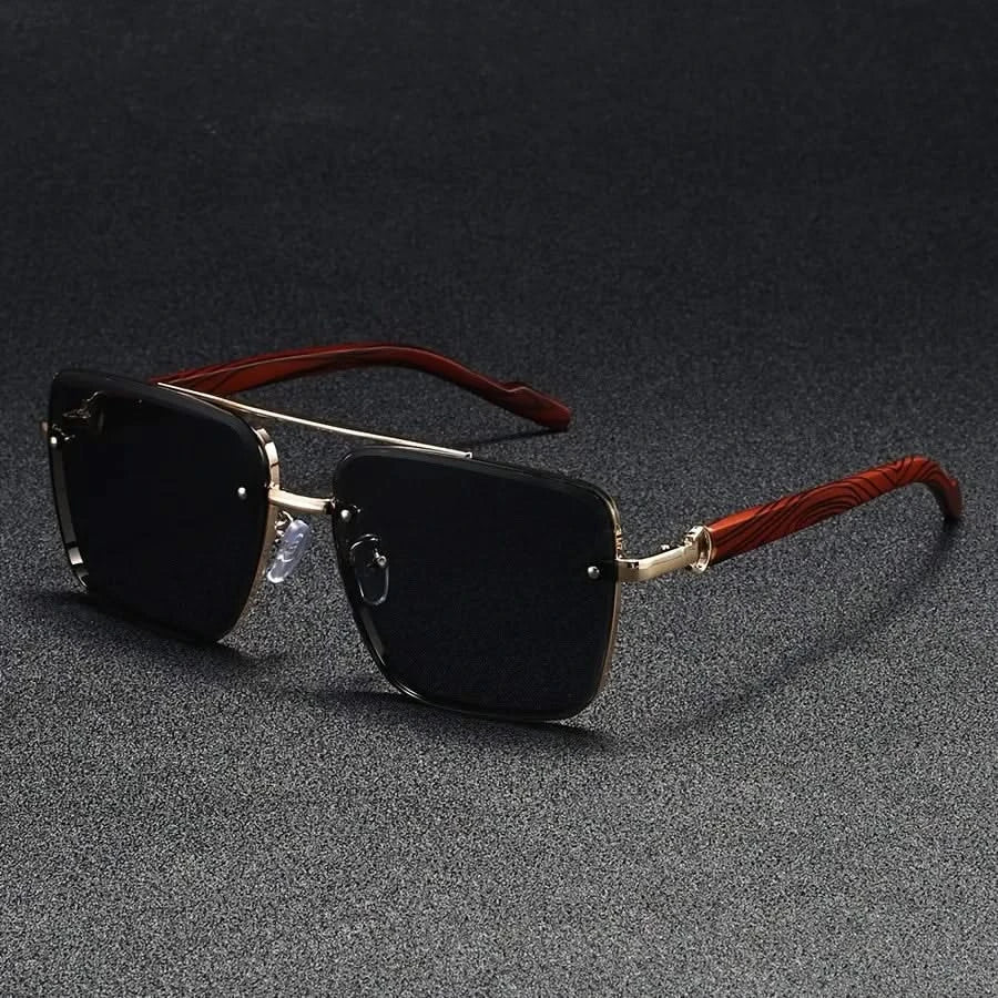 Occhiali da Sole Unisex Montatura in Metallo con Finitura Effetto Legno