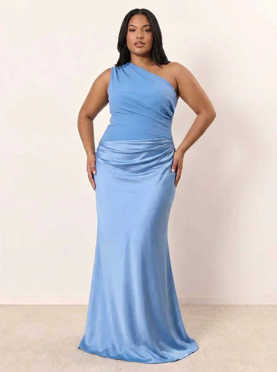 Abito Lungo Donna in Raso Asimmetrico - Vestito Elegante da Sera