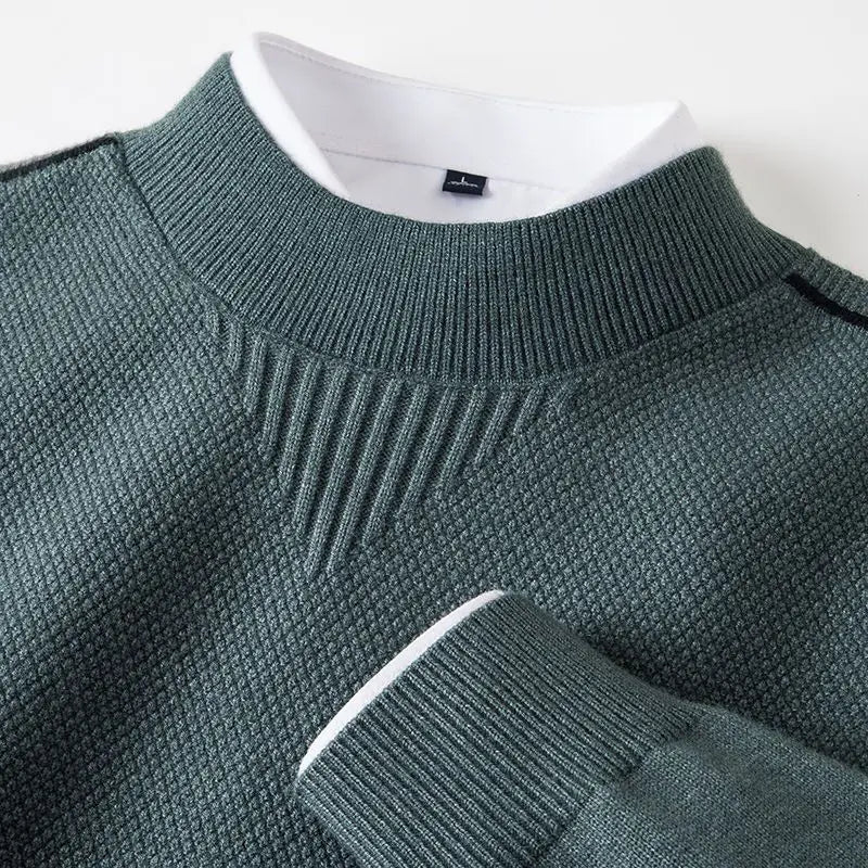 Maglione Uomo in Maglia Waffle con Profilo a Contrasto