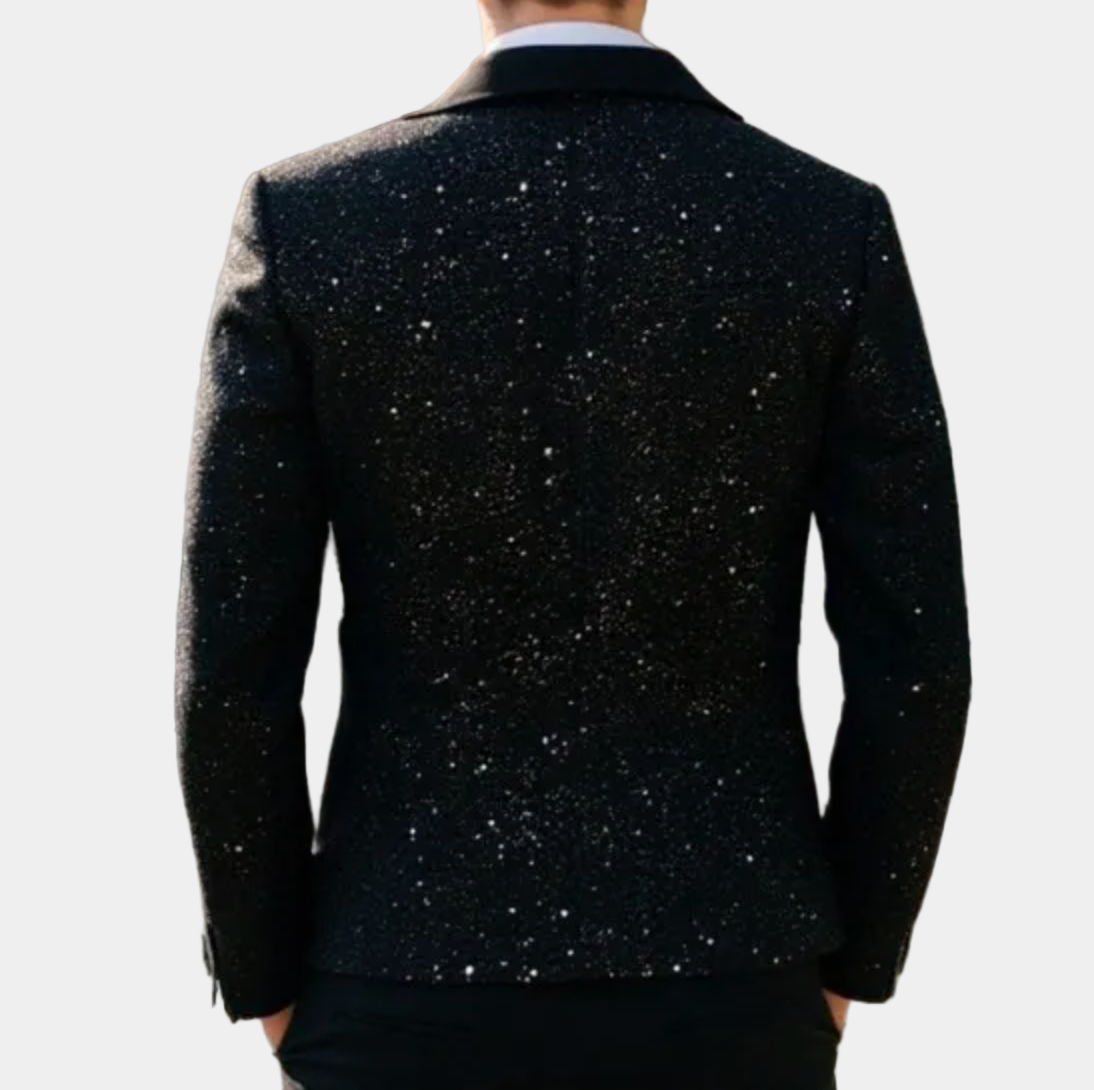 Giacca Elegante Uomo Glitterata con Collo a Scialle in Raso