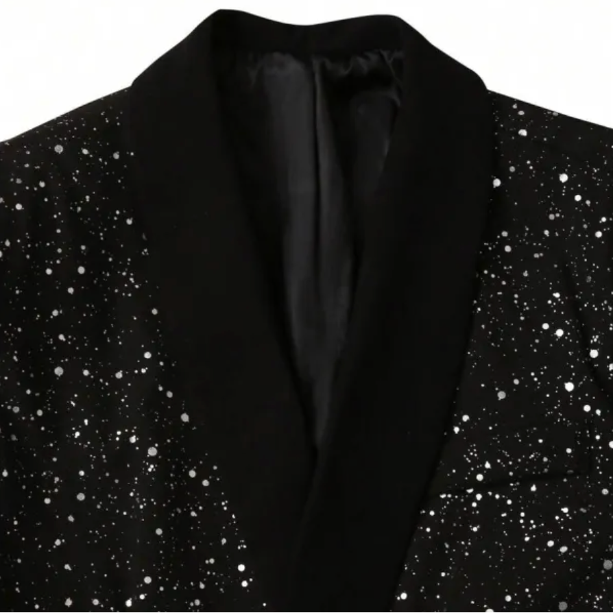 Giacca Elegante Uomo Glitterata con Collo a Scialle in Raso