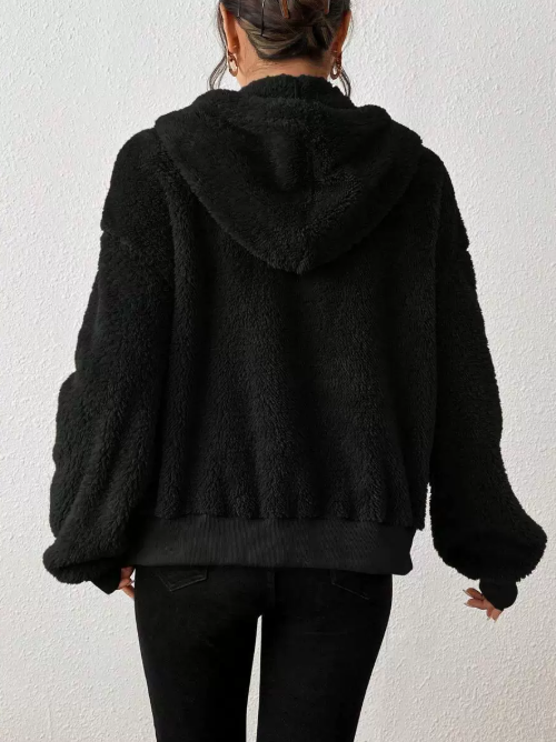 Cardigan Donna in Pile Morbido con Cappuccio e Zip