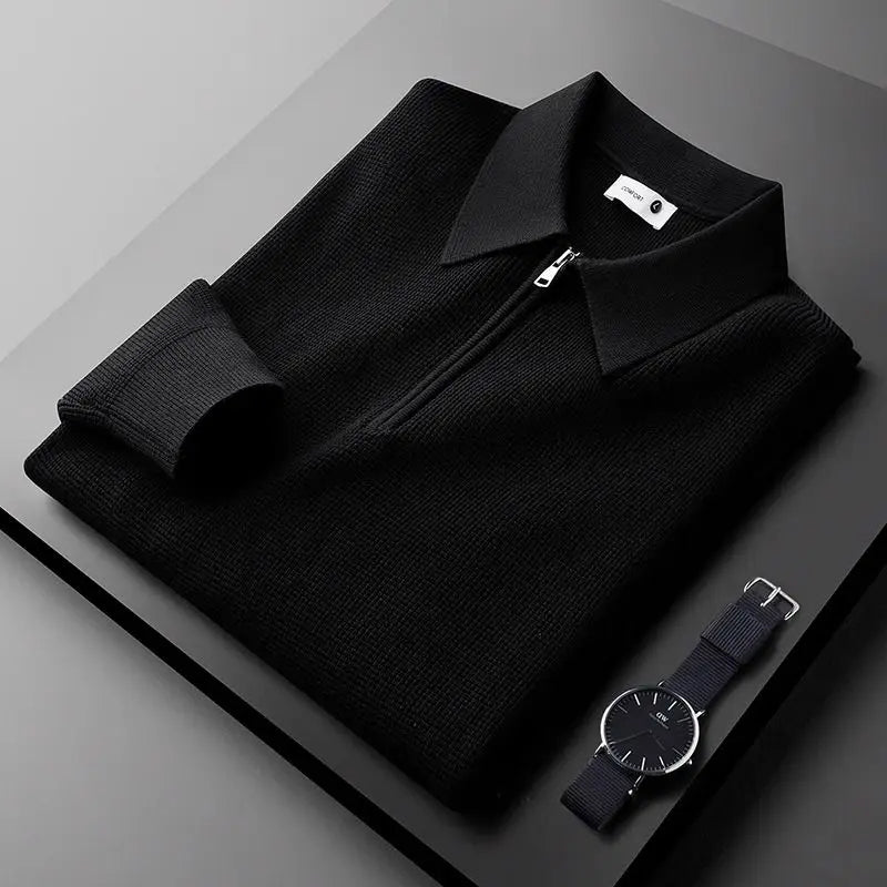 Maglione Uomo Quarter-Zip in Maglia a Waffle