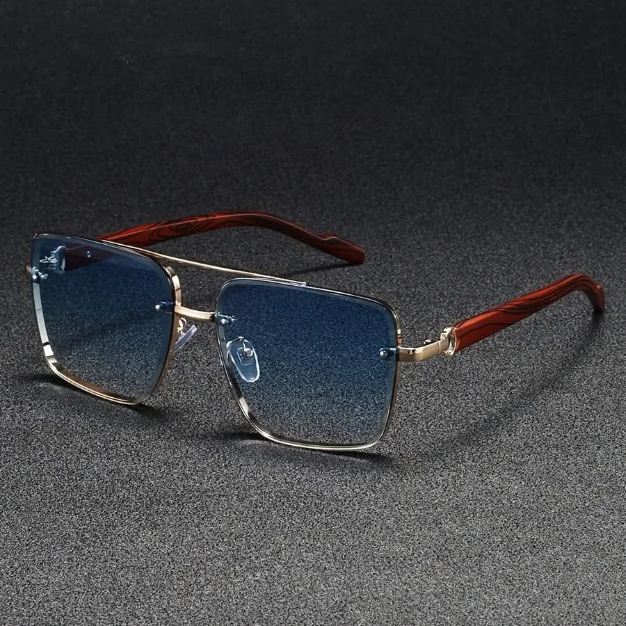 Occhiali da Sole Unisex Montatura in Metallo con Finitura Effetto Legno