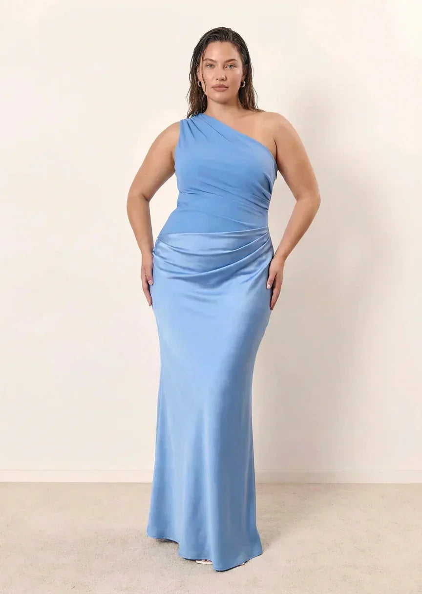 Abito Lungo Donna in Raso Asimmetrico - Vestito Elegante da Sera