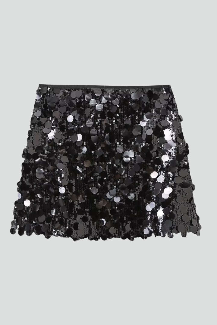 Gonna Donna Mini in Paillettes Aderente con Effetto Scintillante