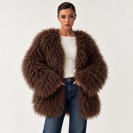 Giacca Donna in Ecopelliccia Shaggy a Pelo Lungo, Taglio Oversize