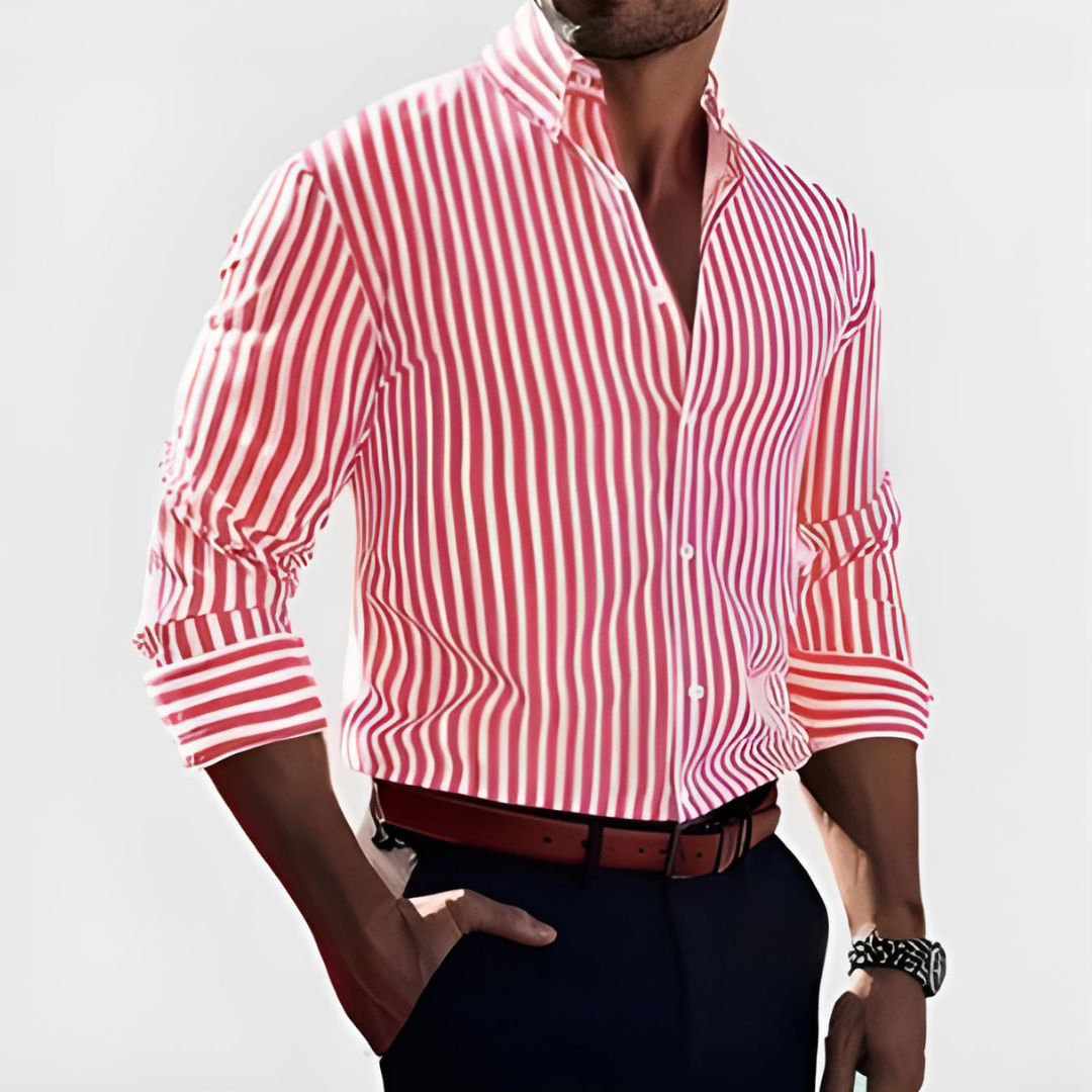 Camicia Slim Fit da Uomo – Classica a Righe, Adatta per Lavoro e Uso Quotidiano