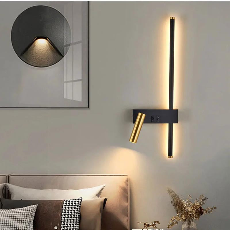 Lampada da Parete LED con Barra Verticale e Faretto Orientabile