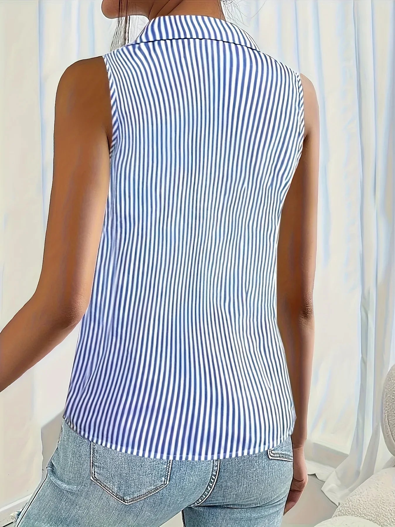 Blusa Senza Maniche da Donna – Con Collo e Bottoni, Casual per l'Uso Estivo