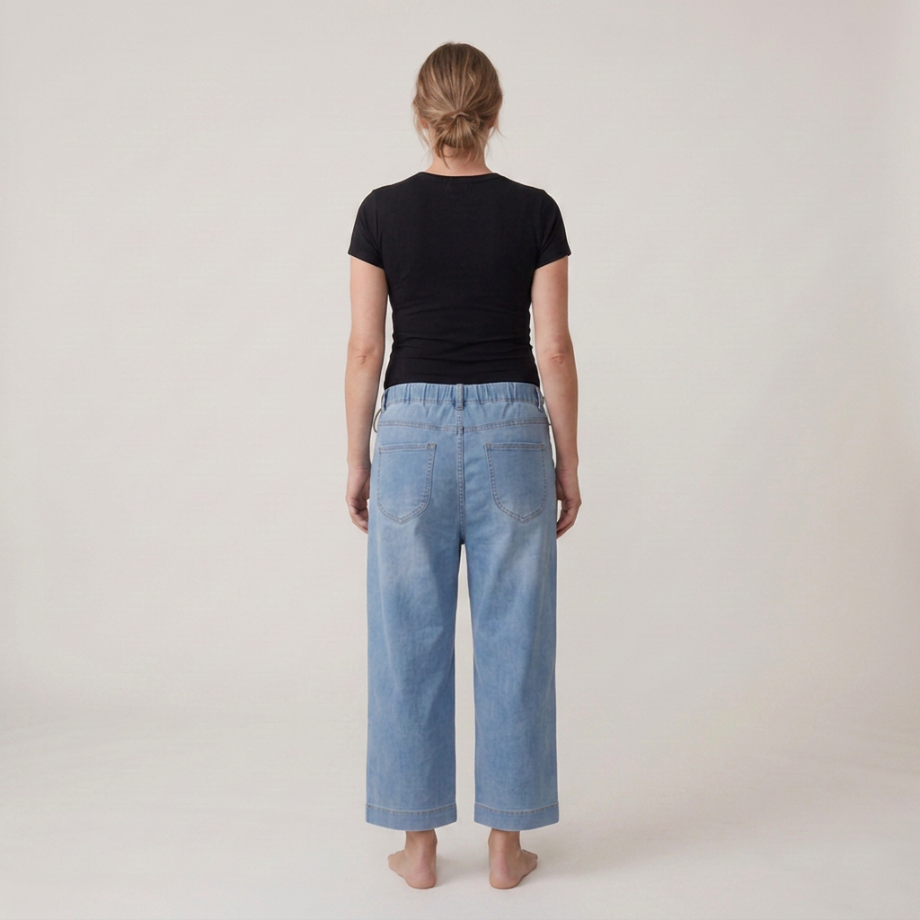 Jeans Premaman Donna a Gamba Larga in Denim di Cotone con Vita Regolabile
