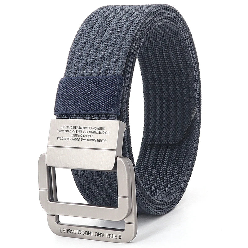 Unisex Canvas Riem met Dubbele Ring Gesp en Casual Gestreept Ontwerp 0