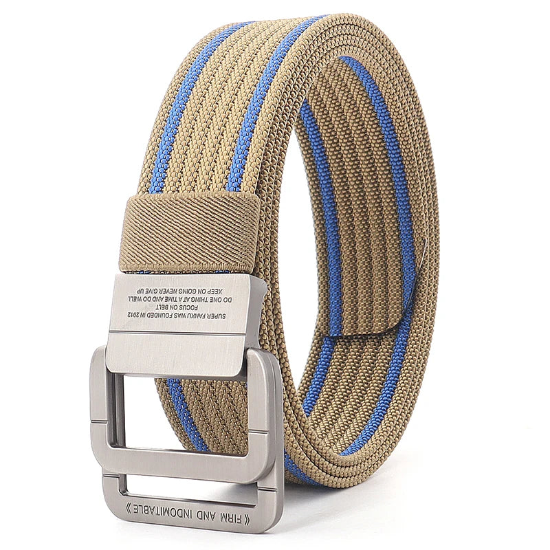 Unisex Canvas Riem met Dubbele Ring Gesp en Casual Gestreept Ontwerp 1