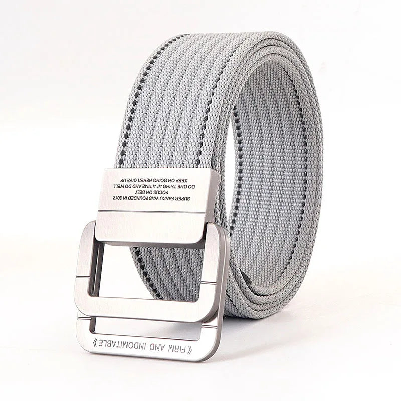 Unisex Canvas Riem met Dubbele Ring Gesp en Casual Gestreept Ontwerp 13