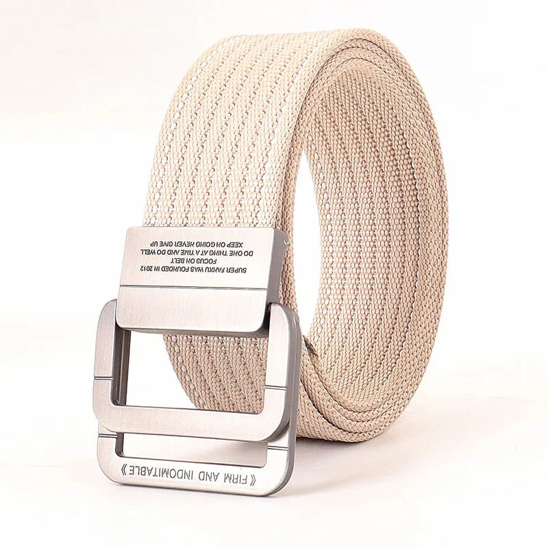 Unisex Canvas Riem met Dubbele Ring Gesp en Casual Gestreept Ontwerp 21