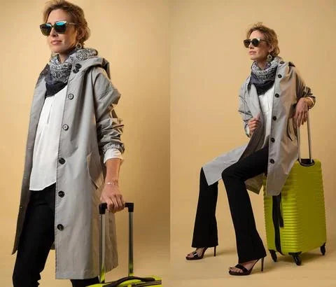 Giacca Impermeabile Doppia Faccia per Donne – Con Cappuccio, Adatta per Primavera e Autunno