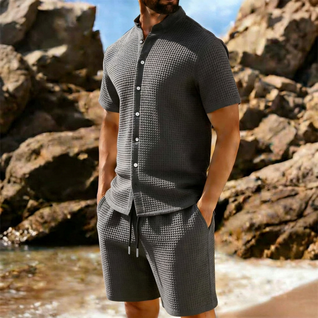 Completo Camicia e Shorts in Maglina a Trama Strutturata