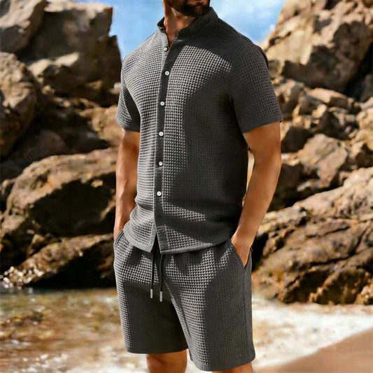 Completo Camicia e Shorts in Maglina a Trama Strutturata