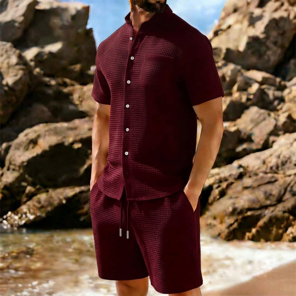 Completo Camicia e Shorts in Maglina a Trama Strutturata