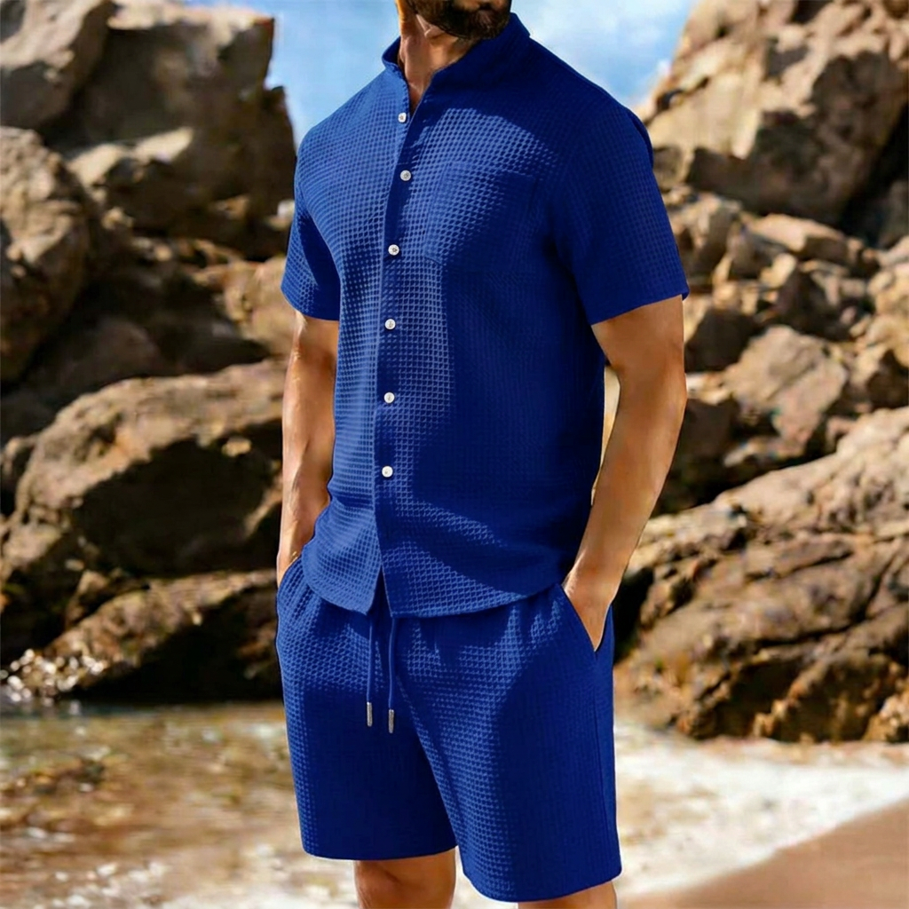 Completo Camicia e Shorts in Maglina a Trama Strutturata