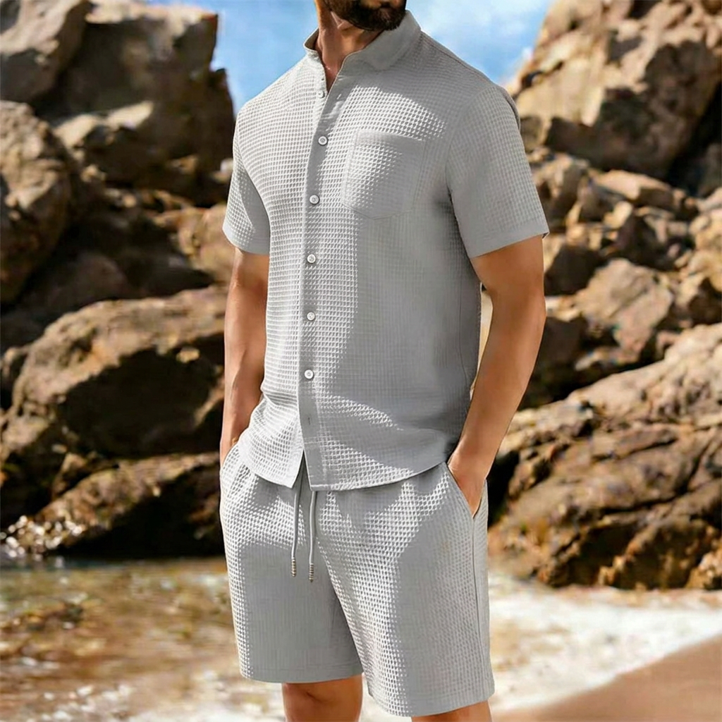 Completo Camicia e Shorts in Maglina a Trama Strutturata
