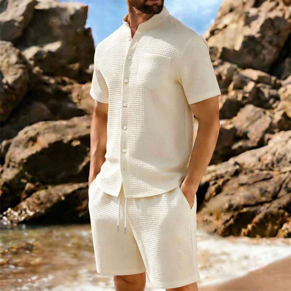 Completo Camicia e Shorts in Maglina a Trama Strutturata