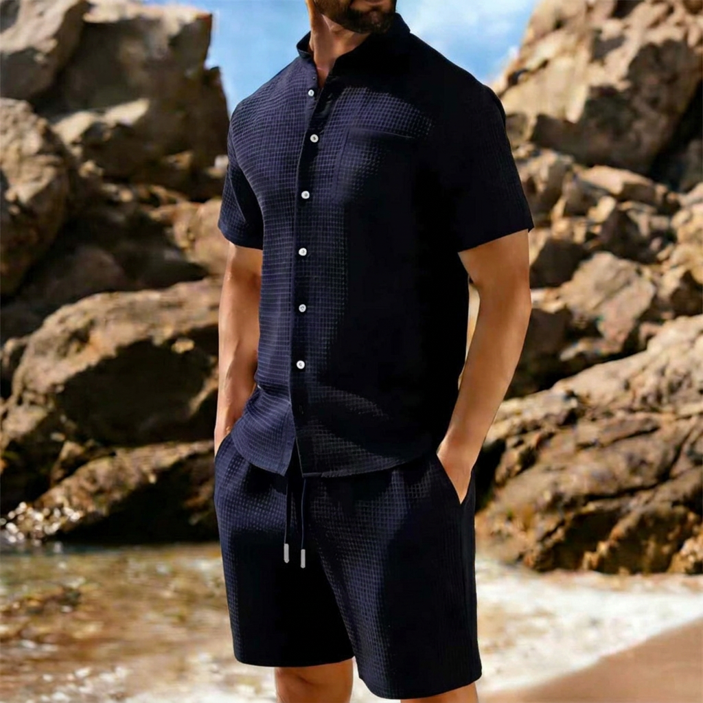 Completo Camicia e Shorts in Maglina a Trama Strutturata