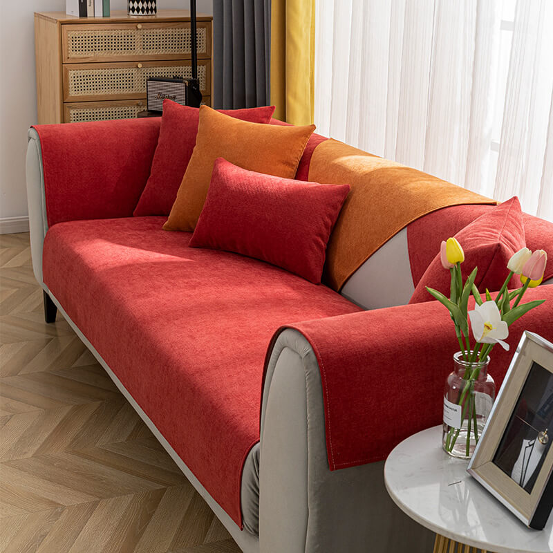 Copridivano in Chenille Antiscivolo con Fondo in Silicone