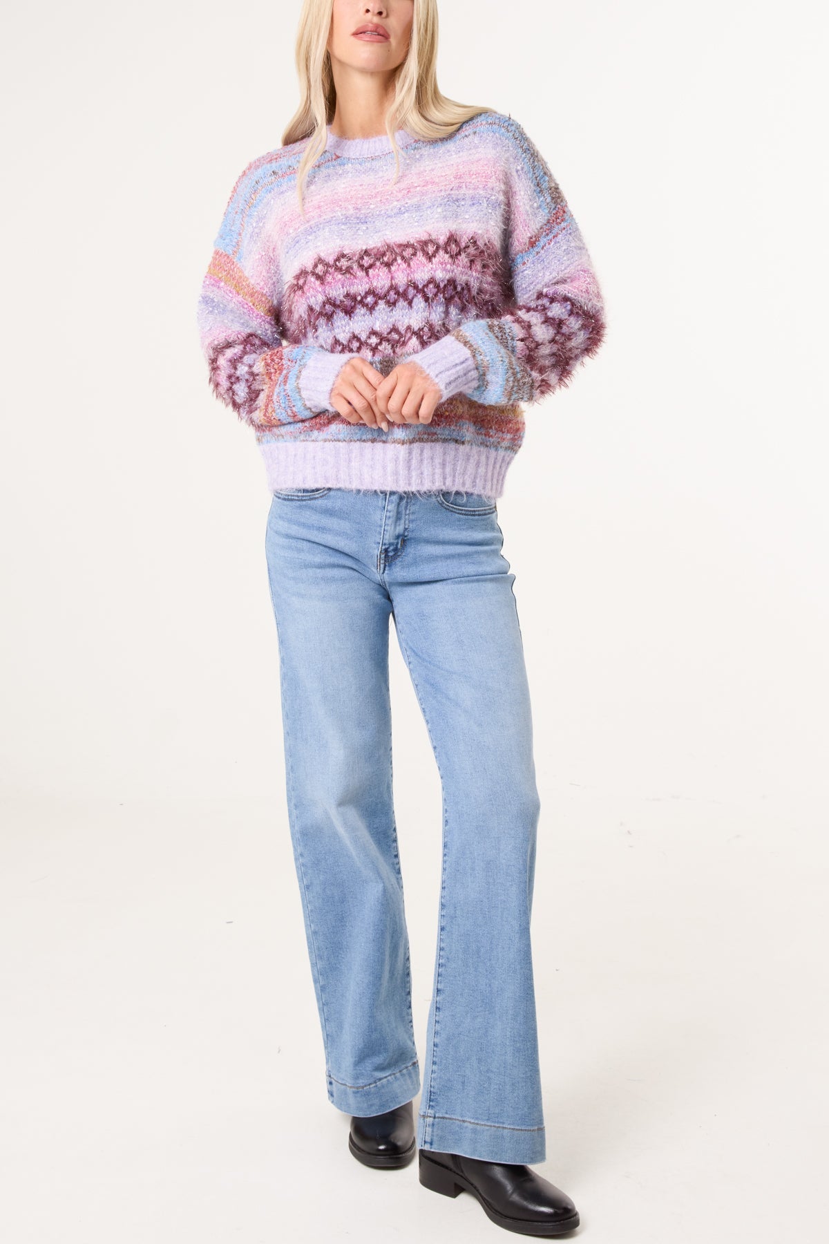 Maglione Donna a Righe Mélange in Misto Lana