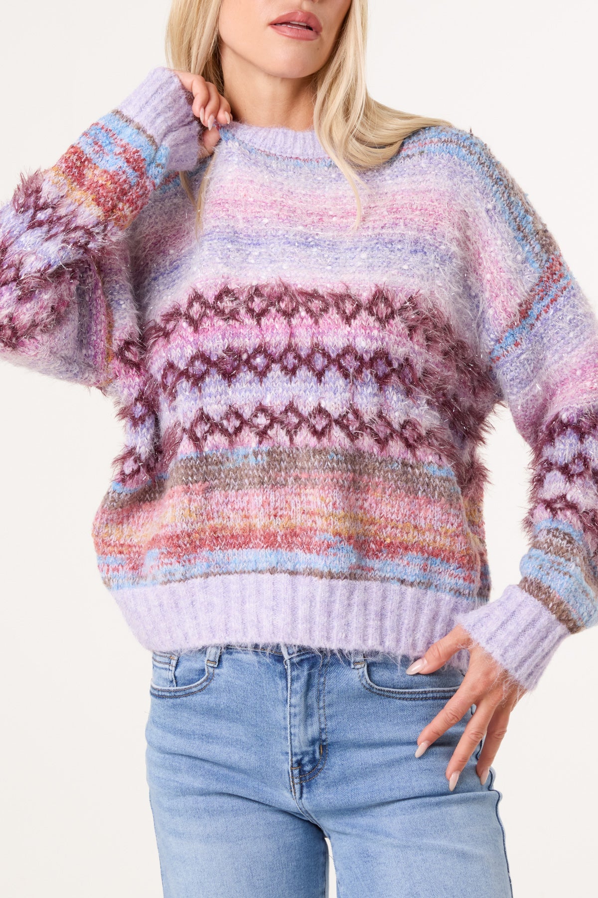Maglione Donna a Righe Mélange in Misto Lana