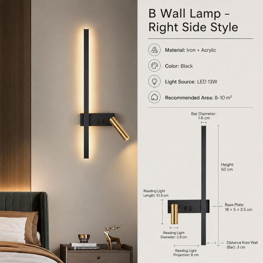 Lampada da Parete LED con Barra Verticale e Faretto Orientabile