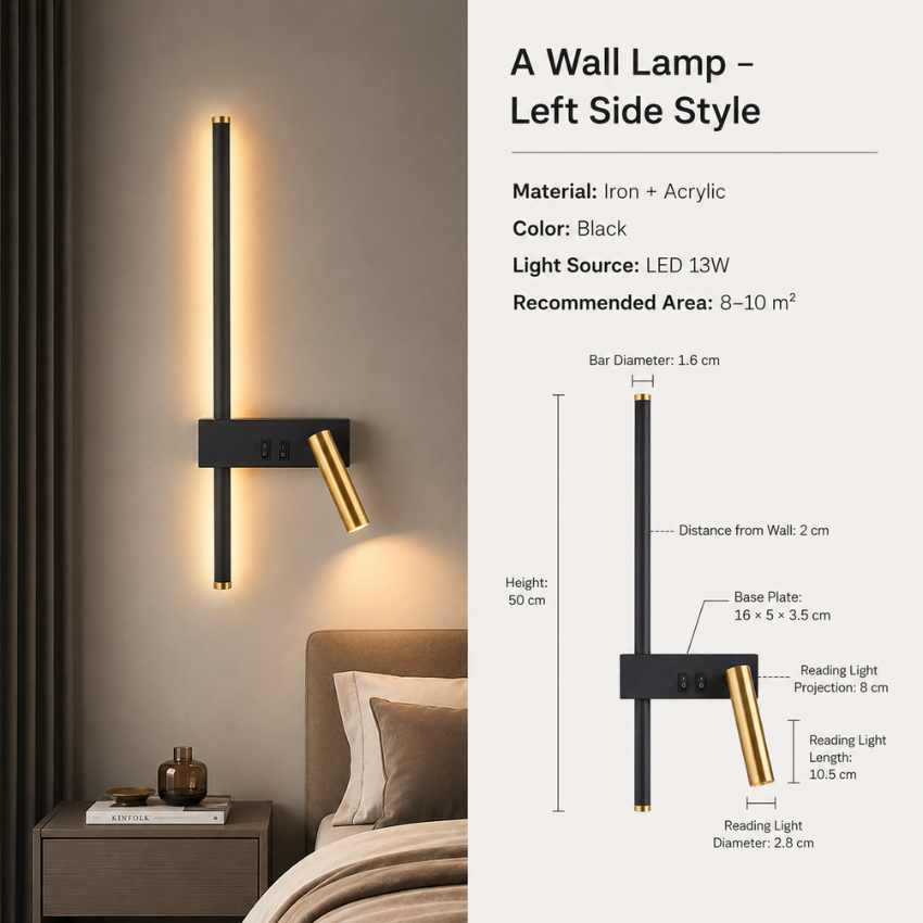 Lampada da Parete LED con Barra Verticale e Faretto Orientabile